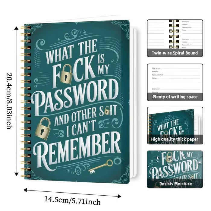 ⏰Last 4 hours Sale: Save 49%-📅Funny Password Notebook - Spiral Bound with Lock Icons & Funny Security Phrases✍️