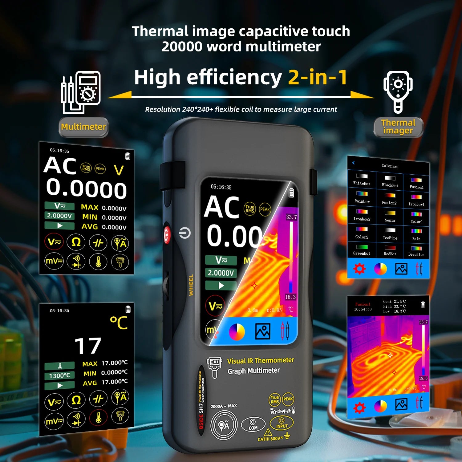 BSDIE Touchscreen thermal imaging multimeter with infrared camera