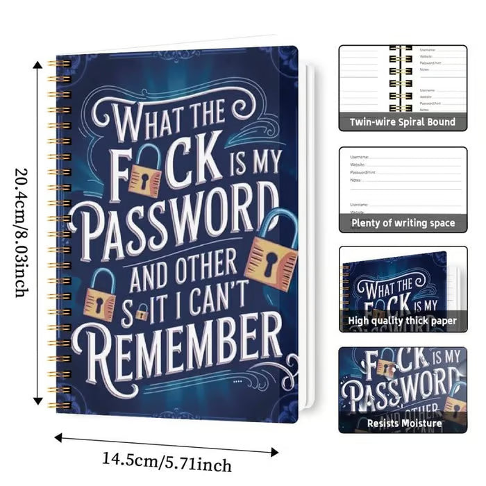 ⏰Last 4 hours Sale: Save 49%-📅Funny Password Notebook - Spiral Bound with Lock Icons & Funny Security Phrases✍️